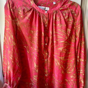 Joie Long Sleeve Button up Woman Blouse Red & Gold Medium